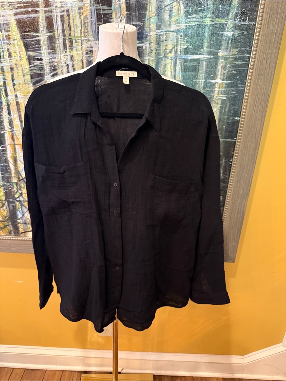 Eileen Fisher Black Lightweight Button-Up Shirt